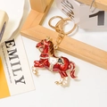 Portachiavi a forma di cavallo in smalto rosso con cristalli e anello in metallo oro - Stile Cavallo in Corsa Goccia d'Olio / Rosso (Colore 2)