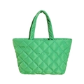 Bright grass green quilted tote bag with diamond stitching and soft padded handles - Green
