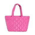 Quilted rose pink large capacity tote bag with glossy finish and diamond stitching - Pink