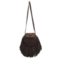 Sac bandoulière rétro marron foncé en similicuir suédé avec de longues franges et boucle - café