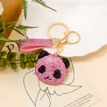 Sparkling pink rhinestone panda keychain with matching glitter leather strap and gold ring - Pink with Faux Leather Strap