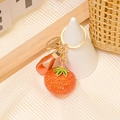 Portachiavi arancione scintillante con strass, dettagli dorati e cinturino in pelle rosa - Portachiavi Arancia Strass con Corda in Pelle (Stile 1 con Corda)