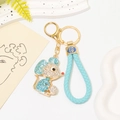 Portachiavi segno zodiacale topo con ciondolo di strass blu e cordino in pelle - Topo Blu con Corda Blu Chiaro