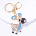 Sparkling blue donkey keychain with white rhinestones and golden metal ring - Blue Style