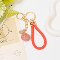 Chinese fortune bag keychain with pink rhinestones and red braided leather rope loop - Pink Lucky Bag with Red Leather Rope