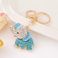 Detail of crystal elephant keychain with light blue rhinestones and gold-plated ring - Lake Blue