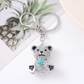 Sparkling crystal bear keychain with blue flower detail and silver metal clasp - Lake Blue