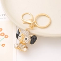 Golden elephant keychain with rhinestones and black enamel detail for bag charms - Transparent Rhinestone Black Ear Style (Style 2)