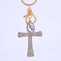 Portachiavi croce Ankh dorata con strass bianchi e grande cristallo centrale a goccia - Stile Bianco Croce Ankh (Stile 3)