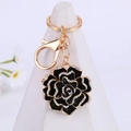 Elegant black enamel rose keychain with crystal rhinestones and gold lobster clasp charm - Black (Style 2)