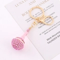 Pink rhinestone microphone keychain with golden metal ring for bag decoration - Microphone Shape / Pink