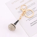 Sparkling microphone keychain with gold metal base and white rhinestones on invitation card - Microphone Shape / Black