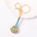 Detailed view of colorful rhinestone inlaid crystal bottle keychain with gold lobster clasp - Colorful Rhinestone Pendant Shape / Teal