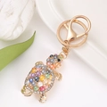 Colorful opal sea turtle keychain with gold metal frame and sparkling crystal accents - Turtle 32 (Multi-color Beads)