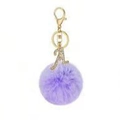 Macro view of purple plush pom-pom and sparkling rhinestone letter A keychain charm - Letter A / Purple