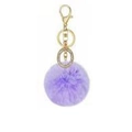 Detail of light purple faux rabbit fur keychain with gold lobster clasp and rhinestones - Purple O