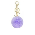 Close-up of purple plush faux fur pompom keychain with golden metal ring and spring clasp - Purple S