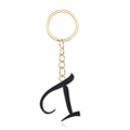 Letter I alphabet keychain in black enamel finish with gold plating and ring connector - Letter I