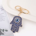 Portachiavi Mano di Fatima con malocchio in smalto blu e cristalli su placcatura oro - Mano di Fatima / Blu scuro