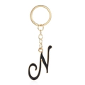 Letter N sleutelhanger met zwart geëmailleerde goudkleurige hanger op metalen ring - Letter N