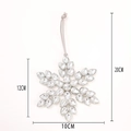 Detail view of silver snowflake ornament with crystal facets and size dimensions - Leaf Shaped Snowflake
