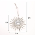 Sparkling sun-shaped Christmas ornament with rhinestones and grey cord, size 11cm by 20cm - Sun Style