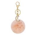 Pink faux fur pompom keychain with gold crystal letter C pendant bag accessory - Letter C
