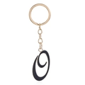 Letter O keychain with black enamel finish and gold plated alloy rim on white background - Letter O