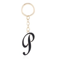 Letter P initial keychain with black enamel finish and gold metal chain hardware - Letter P