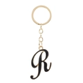 Gouden sleutelhanger met artistieke letter R in zwart email op witte achtergrond - Letter R