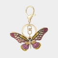 Portachiavi a farfalla scintillante con strass colorati su una base in lega dorata - Multicolore Rosa Giallo