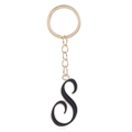 Golden keychain featuring a black enamel letter S pendant with a polished metallic finish - Letter S