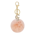 Pink faux fur pompom keychain with golden metal ring and sparkling diamond-set letter G - Letter G