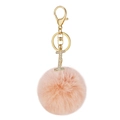 Pink faux fur ball keychain with gold lobster clasp and crystal letter I pendant - Letter I