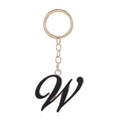 Golden letter W keychain with black enamel fill and polished metal finish charm - Letter W