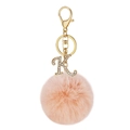 Pink faux fur pompom keychain featuring a gold letter K with sparkling rhinestones - Letter K