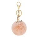 Pink plush ball keychain with gold letter L pendant and sparkling rhinestones - L