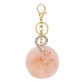 Pink plush faux fur ball keychain with golden metal lobster clasp and crystal letter G - Letter Q