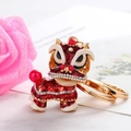 Exquise Chinese leeuwendans sleutelhanger met goudlaag en fonkelende kristallen - Rood