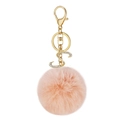 Pink faux fur pompom keychain with gold letter S and sparkling crystal rhinestones - S