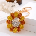 Llavero de girasol con diamantes de imitación coloridos y acabado en oro fino - Amarillo Naranja