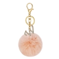 Pink faux fur pompom keychain with a gold-tone rhinestone letter N alphabet charm - Letter W