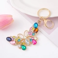 Sparkling butterfly keychain with colorful rhinestones and gold alloy lobster clasp - Golden Multicolor Style