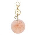 Light pink fluffy faux fur pompom keychain with golden letter Y and sparkling rhinestones - Letter Y