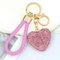 Portachiavi a cuore rosa con strass, cinturino in pelle e finitura dorata lucida - Cuore in Strass Rosa con Corda Rosa (Stile 1)