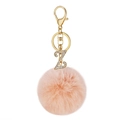 Pink faux fur ball keychain with crystal rhinestone letter Z in golden metal finish - Letter Z