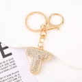 Sparkling crystal letter T keychain in gold finish with rhinestones for bags and keys - Letter T