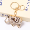 Detailed close-up of elephant keychain with sparkling rhinestones and lobster clasp - Black Drip Full Diamond Elephant (Color 14)