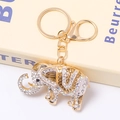 Detail of a crown elephant keychain with sparkling rhinestones on an antique book - Beige Color Full Diamond Crown Elephant (Color 13)