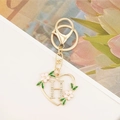 Gold zinc alloy heart keychain with crystal letter H and pink enamel floral details - Letter H Style